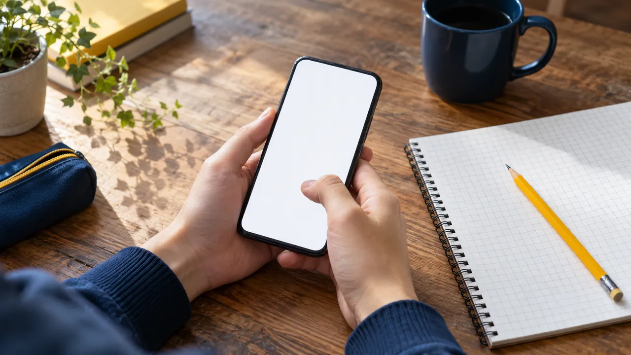 スマートフォンで問題を解く手元と、机の上の鉛筆